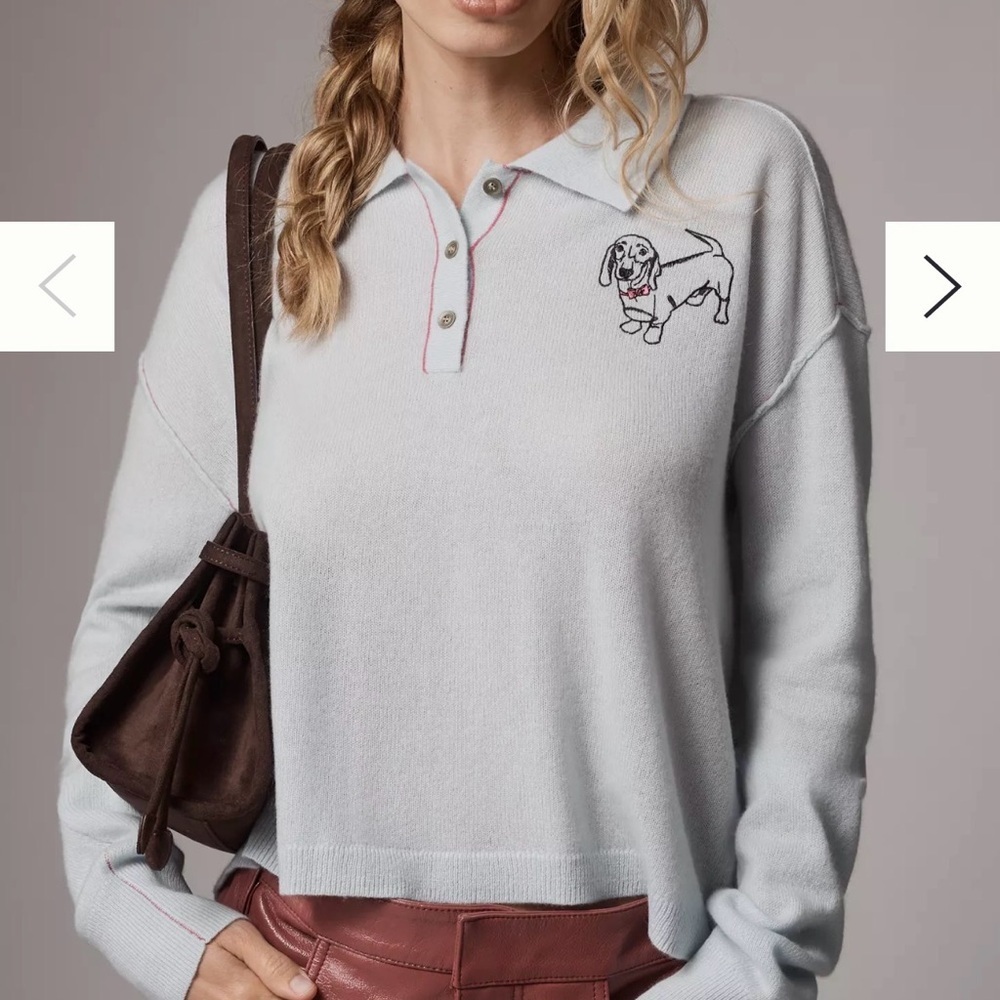 Anthropologie The Jensen Cashmere Crop Polo Sweater by Pilcro XS Color: Soft Sea